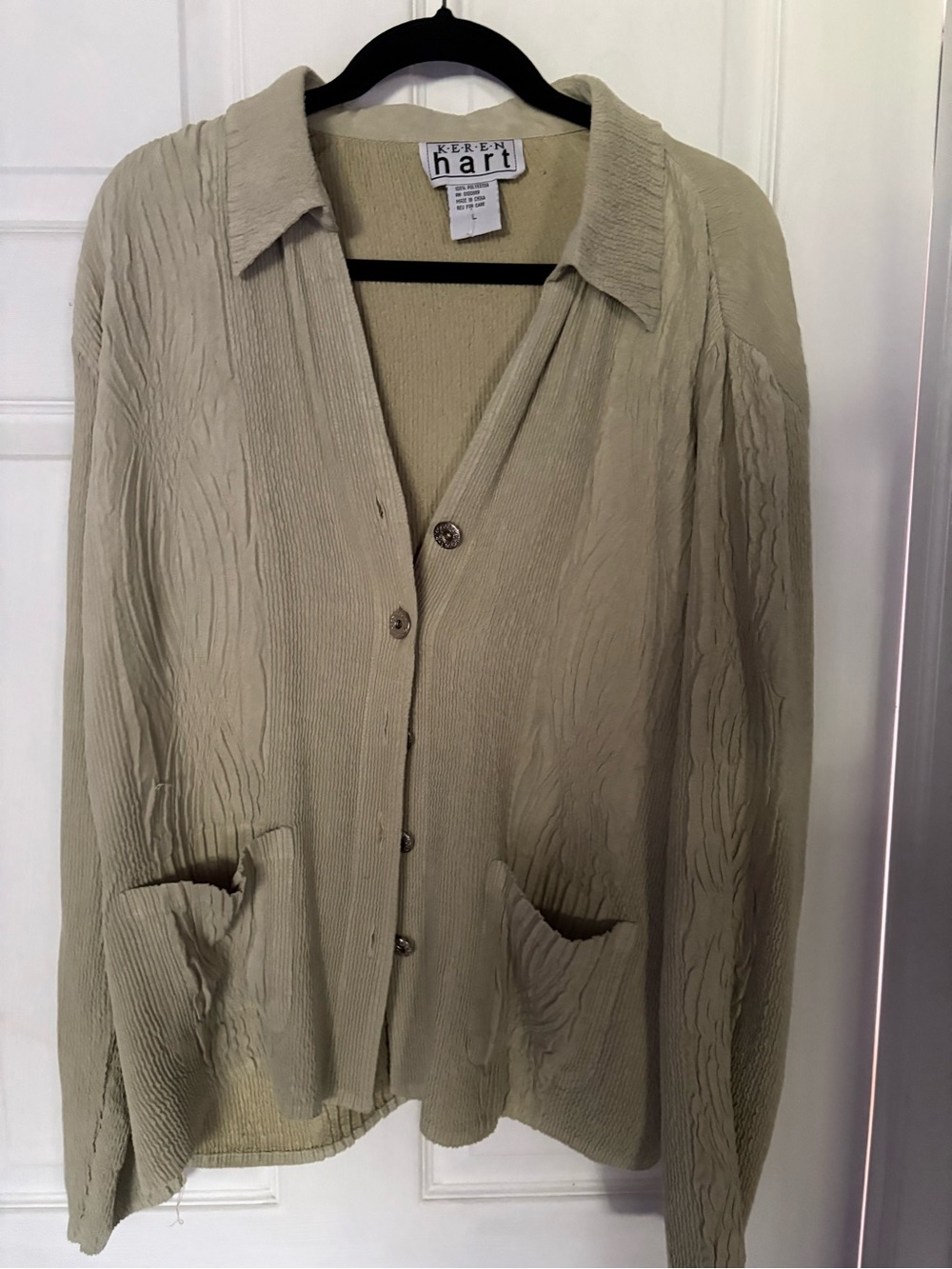 KEREN hart Neutral Textured Button Cardigan